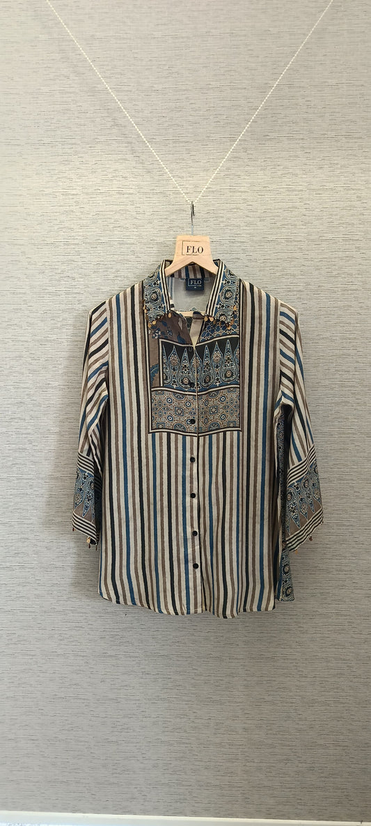 Ajrakh pure crape silk only shirt (A1136)