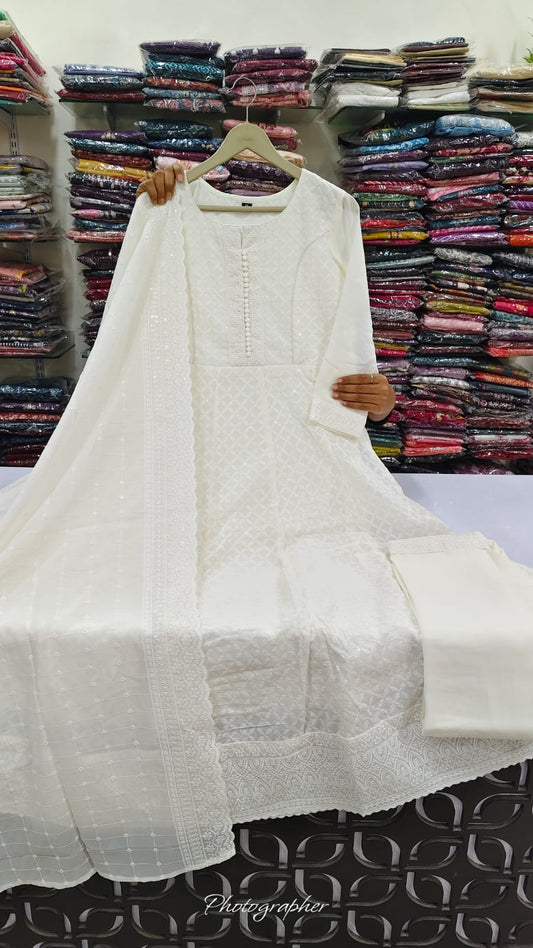 Viscose Georgette full chikankari three piece set (B459)