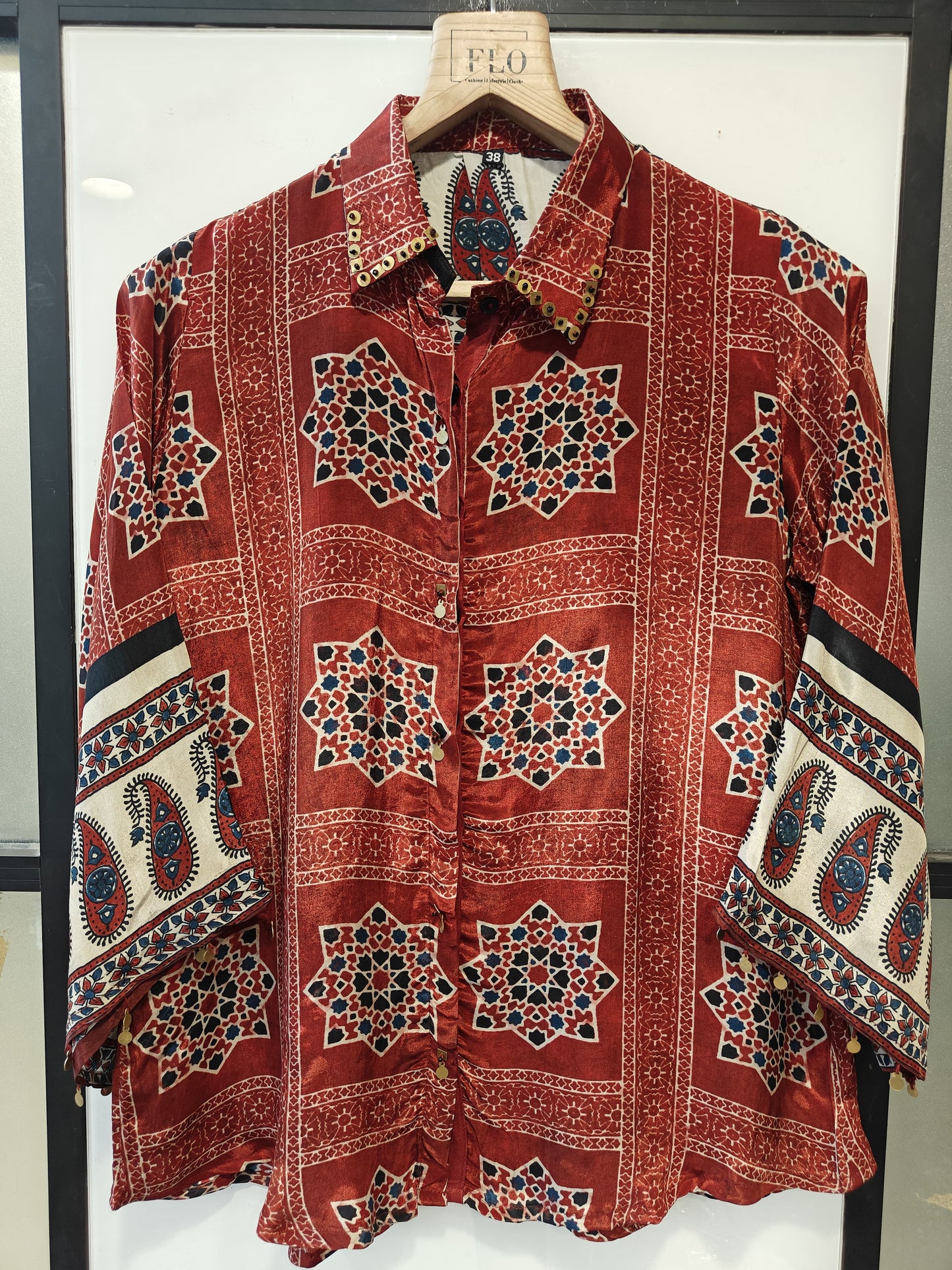 Mahroon pure crape bandani print only shirt (B827)