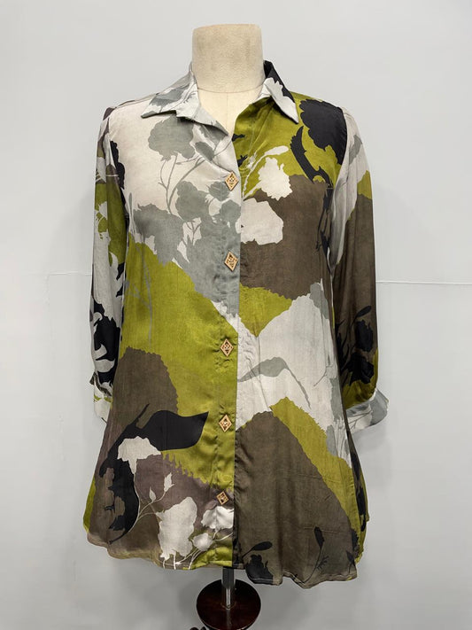 Olive green pure crape top (P434)