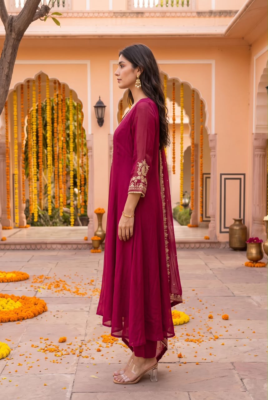 Pure chinnon with lining A line pattern three piece set (C797)