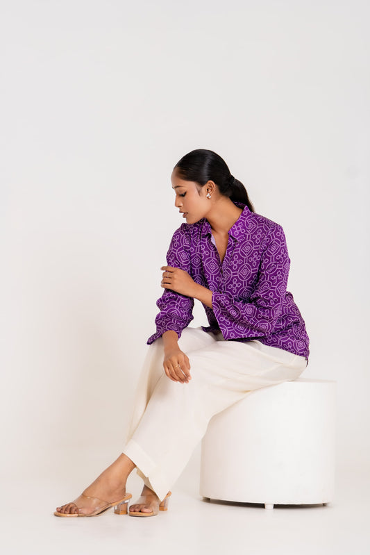 Purple bandani pure crape silk shirt (A690)