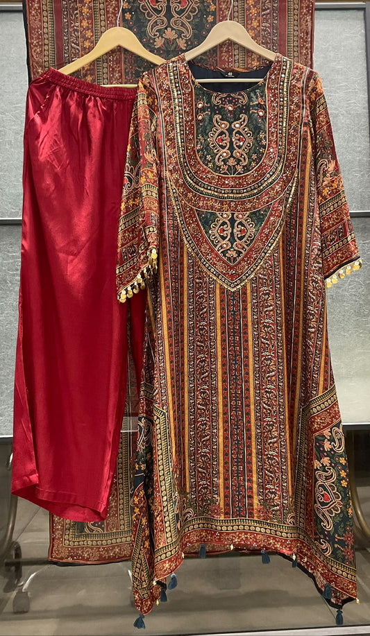 Pure crape with lining three piece set (C741)