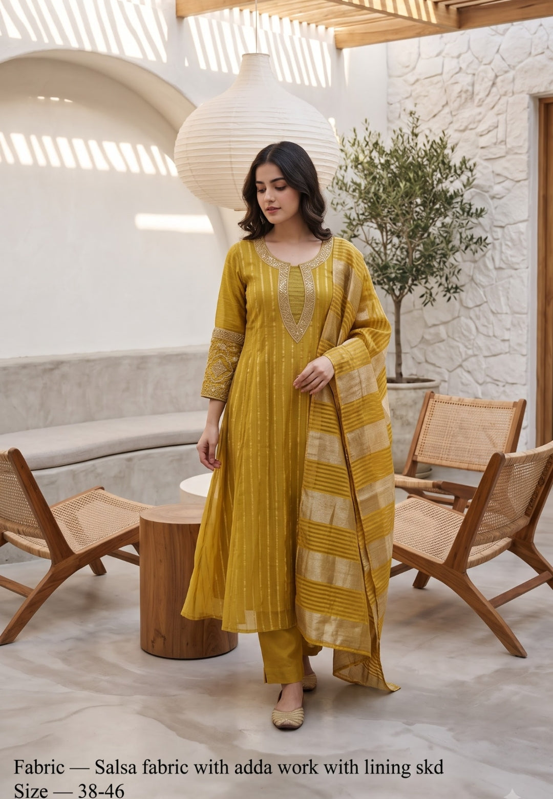 Salsa tissue fabric with adda work three piece set (C434)
