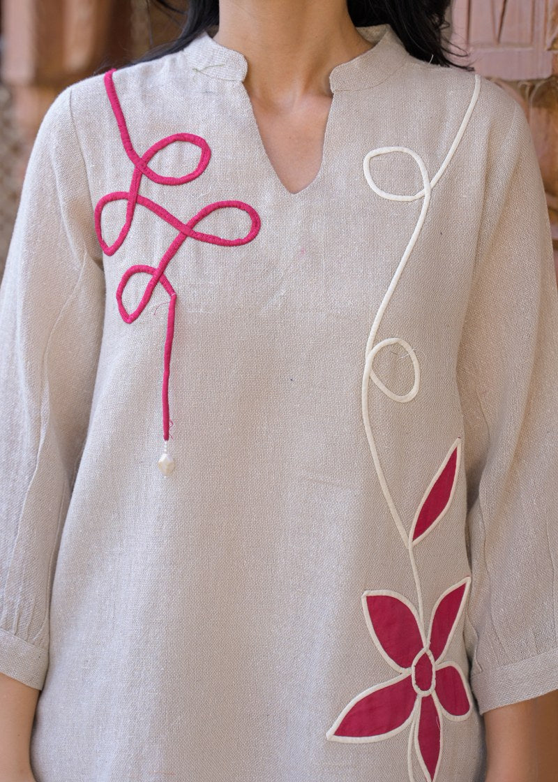 Jute linen with mul lining full dori work smart two piece cordset (B907)