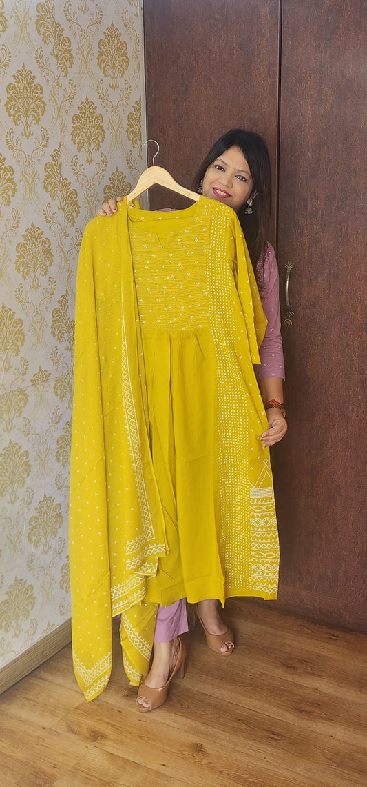 Yellow pure cotton three piece set (P775)