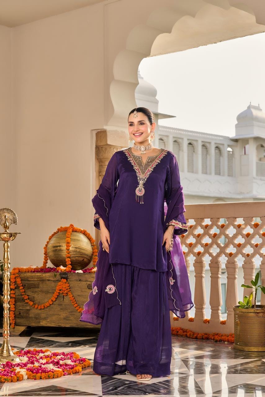 Pure chinnon sharara set (C579)