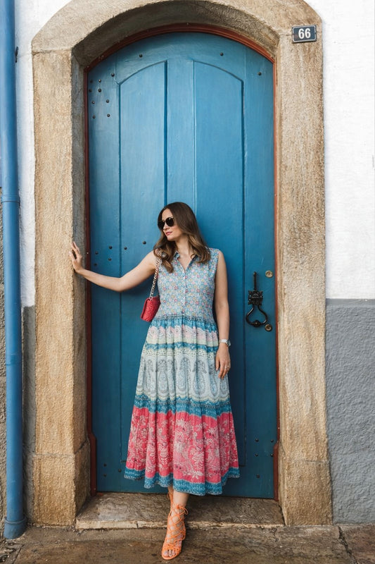 Smart one piece cotton dress with additional half sleeves given (B388) (next week dispatch)