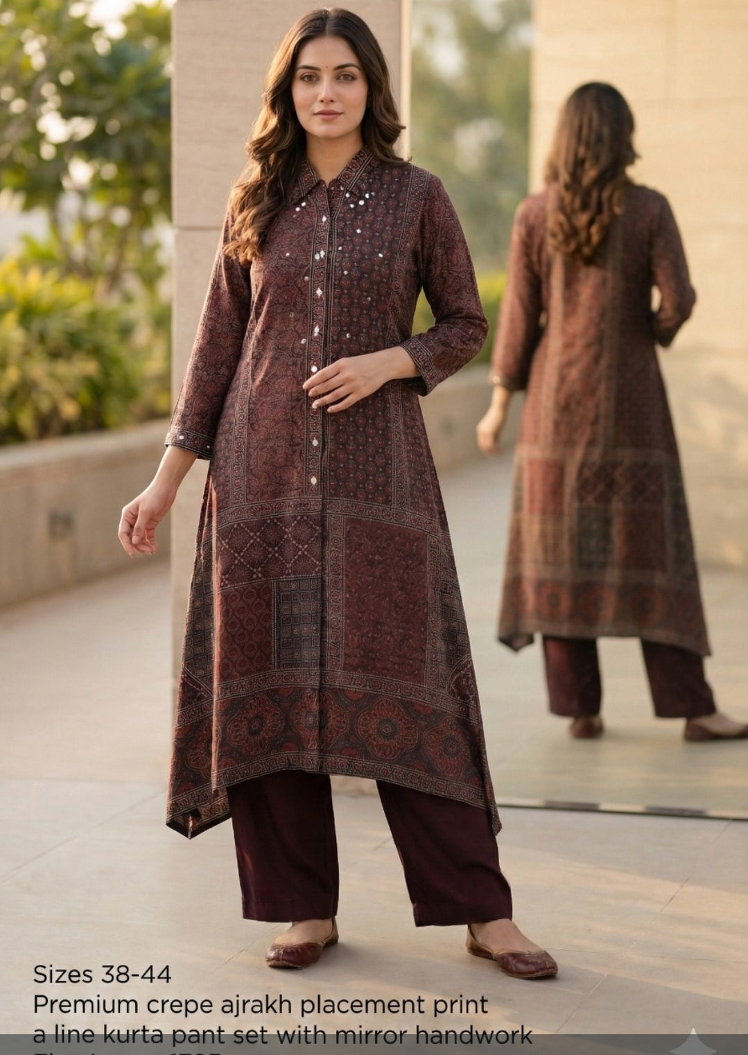 pure crape Ajrakh print loose pattern fit upto 46 size (B248)