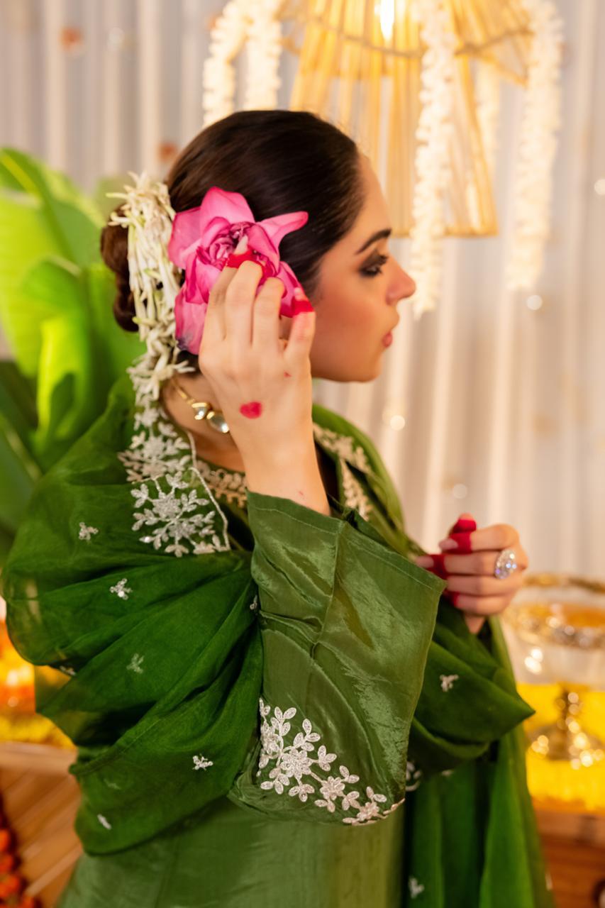 Pure glass oraganza with farshi salwar three piece set (A1240)