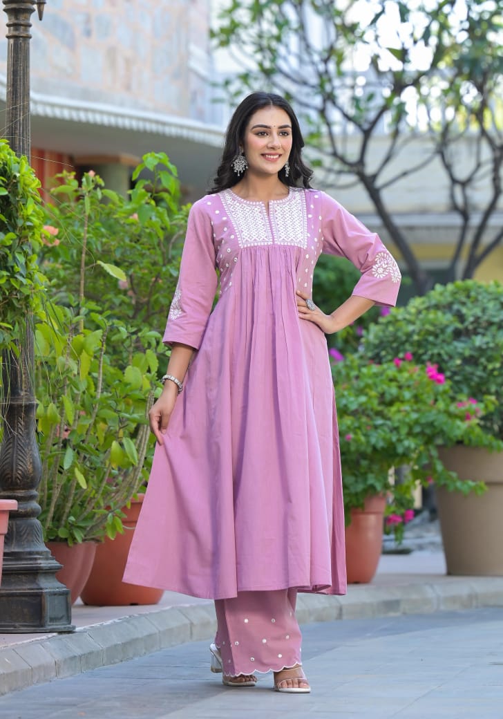 Pink handloom cotton two piece cordset (T50)