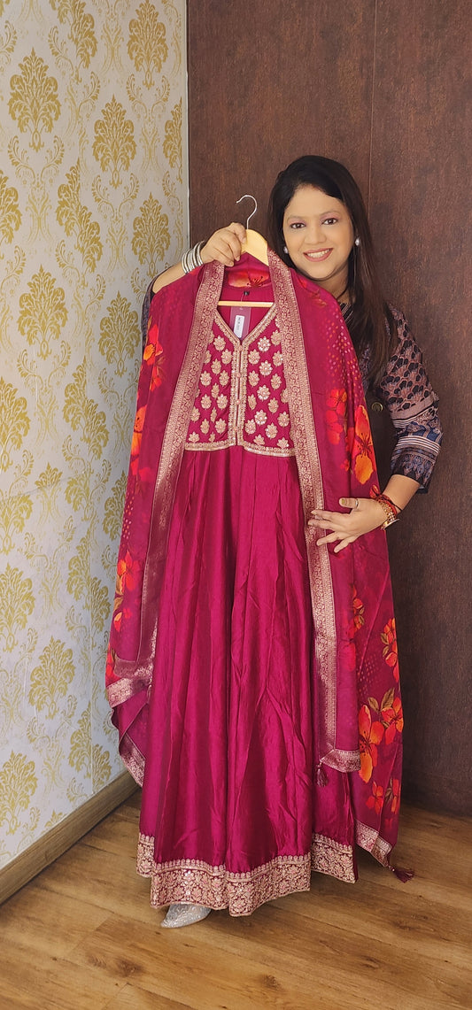 Dark wine russian silk anarkali (P842)