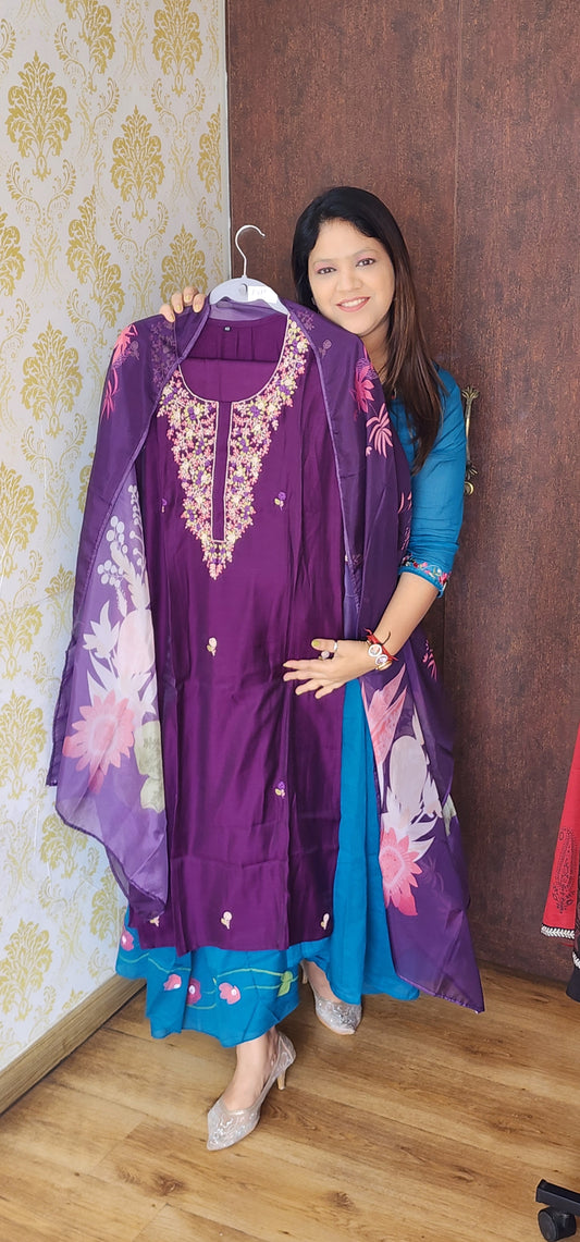 Purple pure silk three piece set (P836)