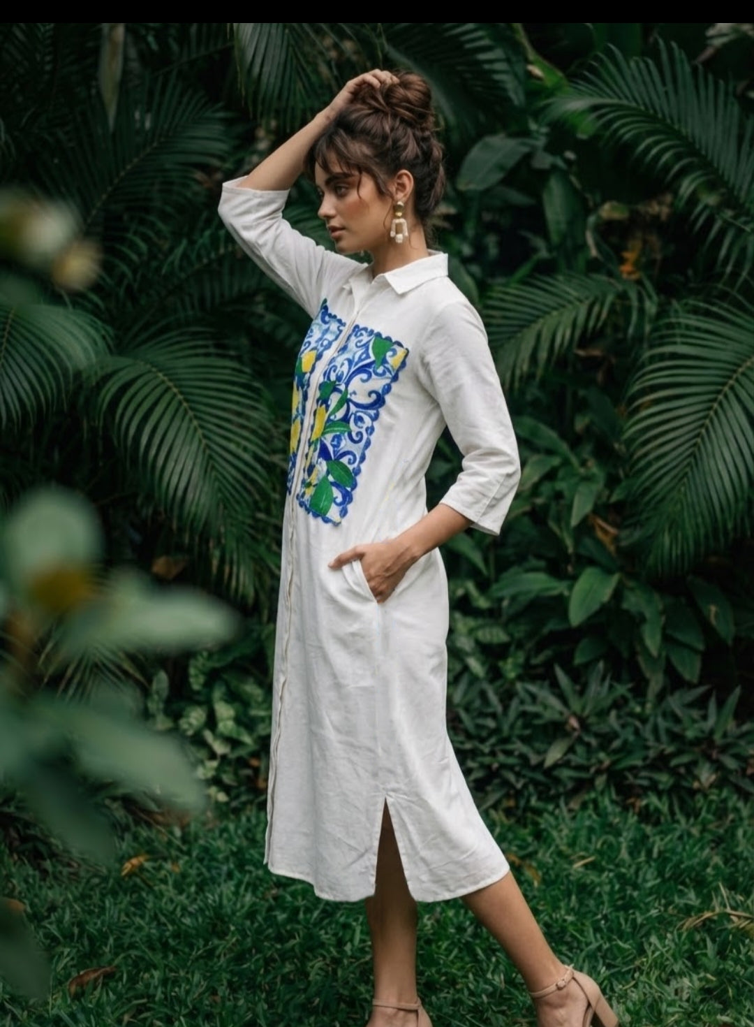 Cotton linen with lining smart one piece dress (B699)