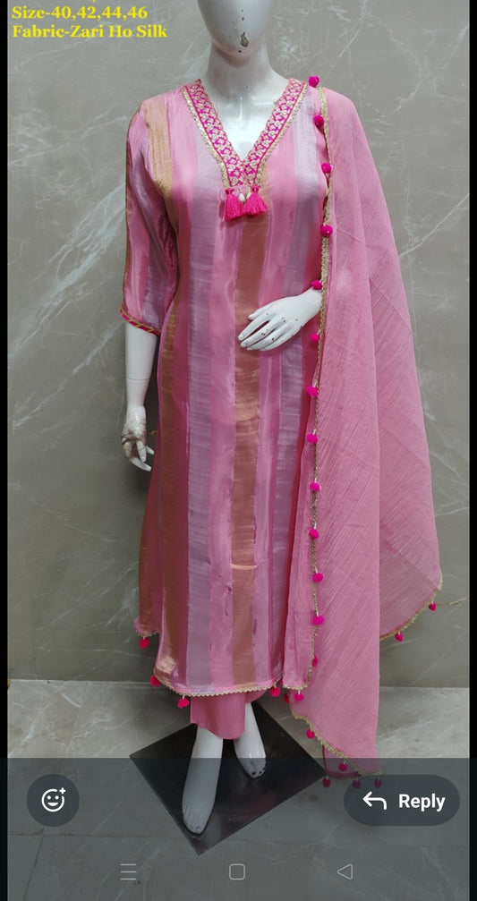 Zari with HO silk with lining designer three piece set (B183)