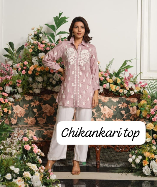 Chikankari pure muslin only top (B658)