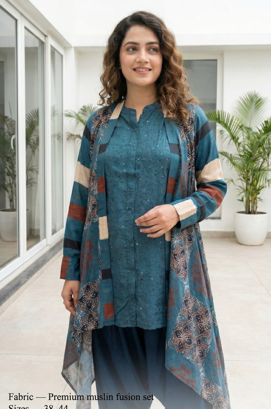 Crape silk with jacket smart three piece set (B1006)