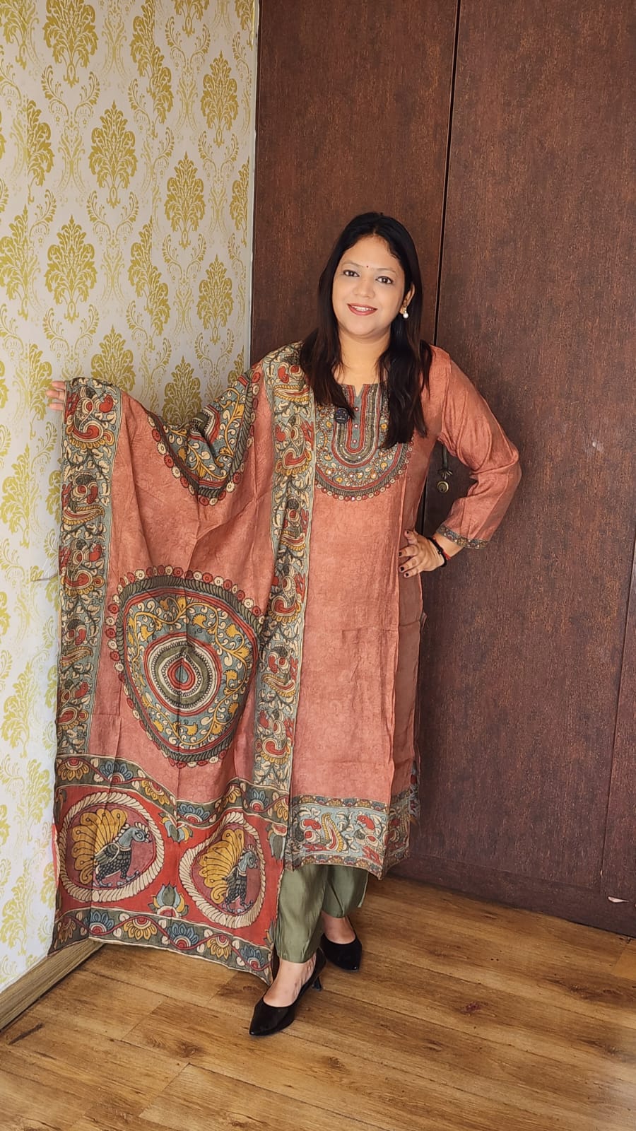 Pure muslin kalamkari three piece set (A837)