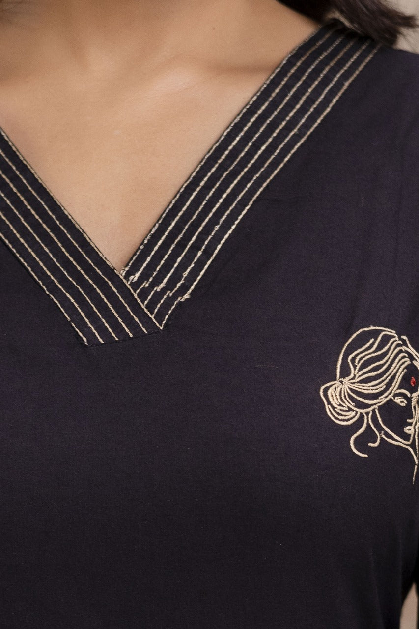 Pure cotton black colour with embroidery three piece set (A1263)