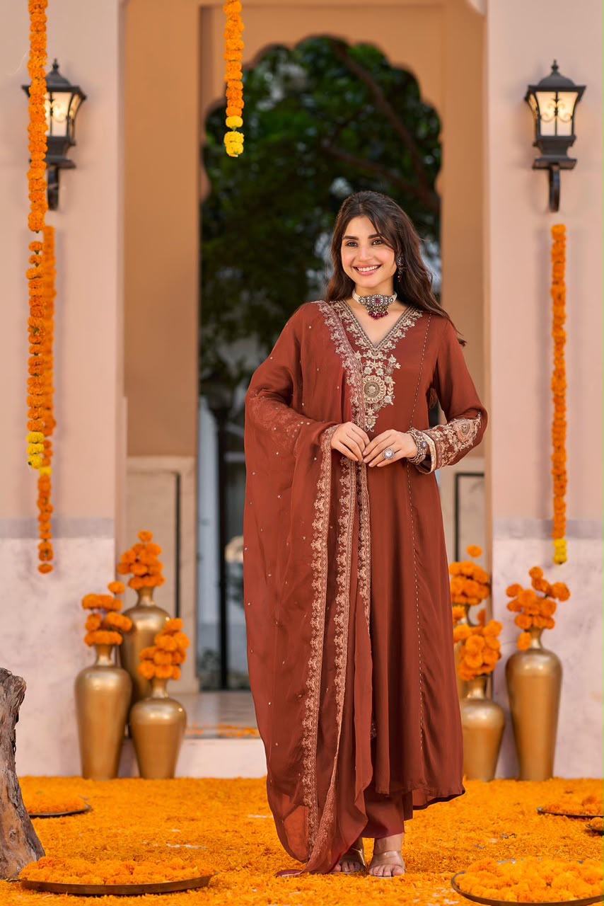 Pure chinnon with lining A line pattern three piece set (C798)