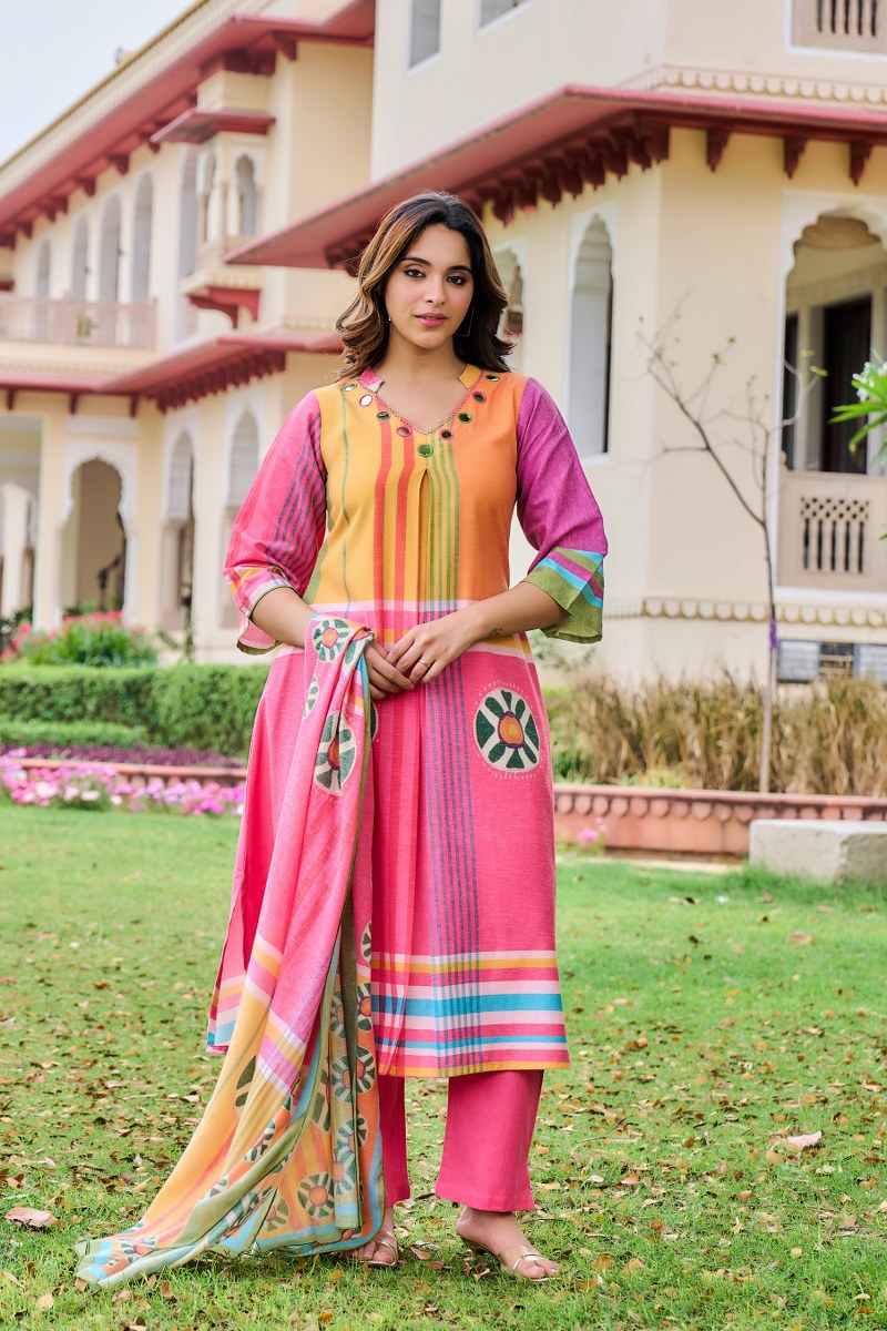 Cotton linen with real mirror perfect for summer three piece set (S143)