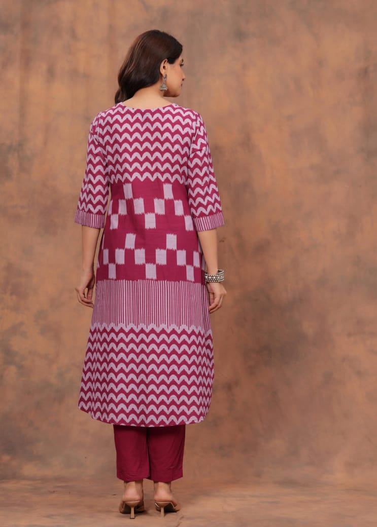 Rani pink pure cotton zigzag two piece cordset (P512)