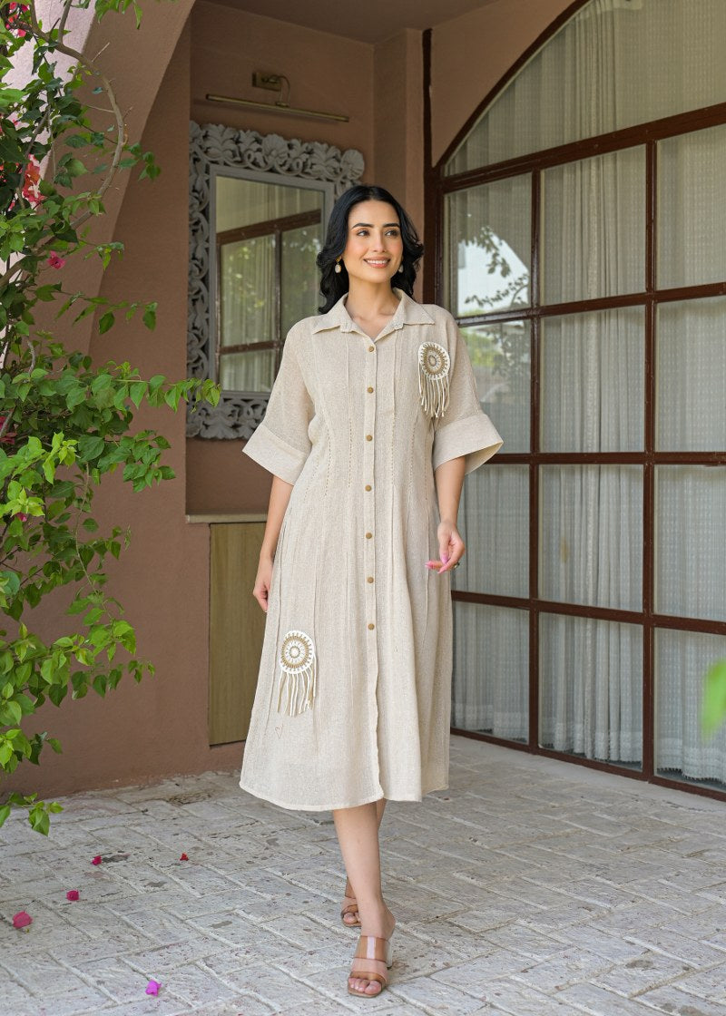 Jute linen with lining smart one piece dress (S162)