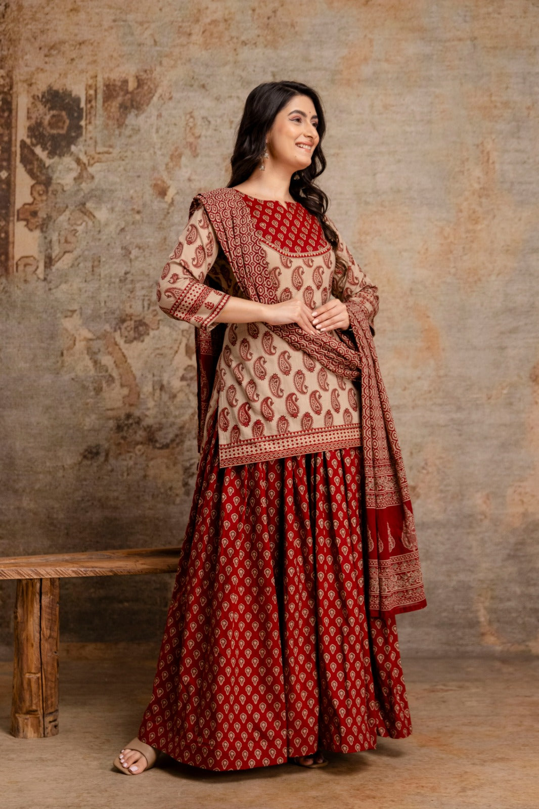 Pure cotton original block print gopi dress three piece set (S309)