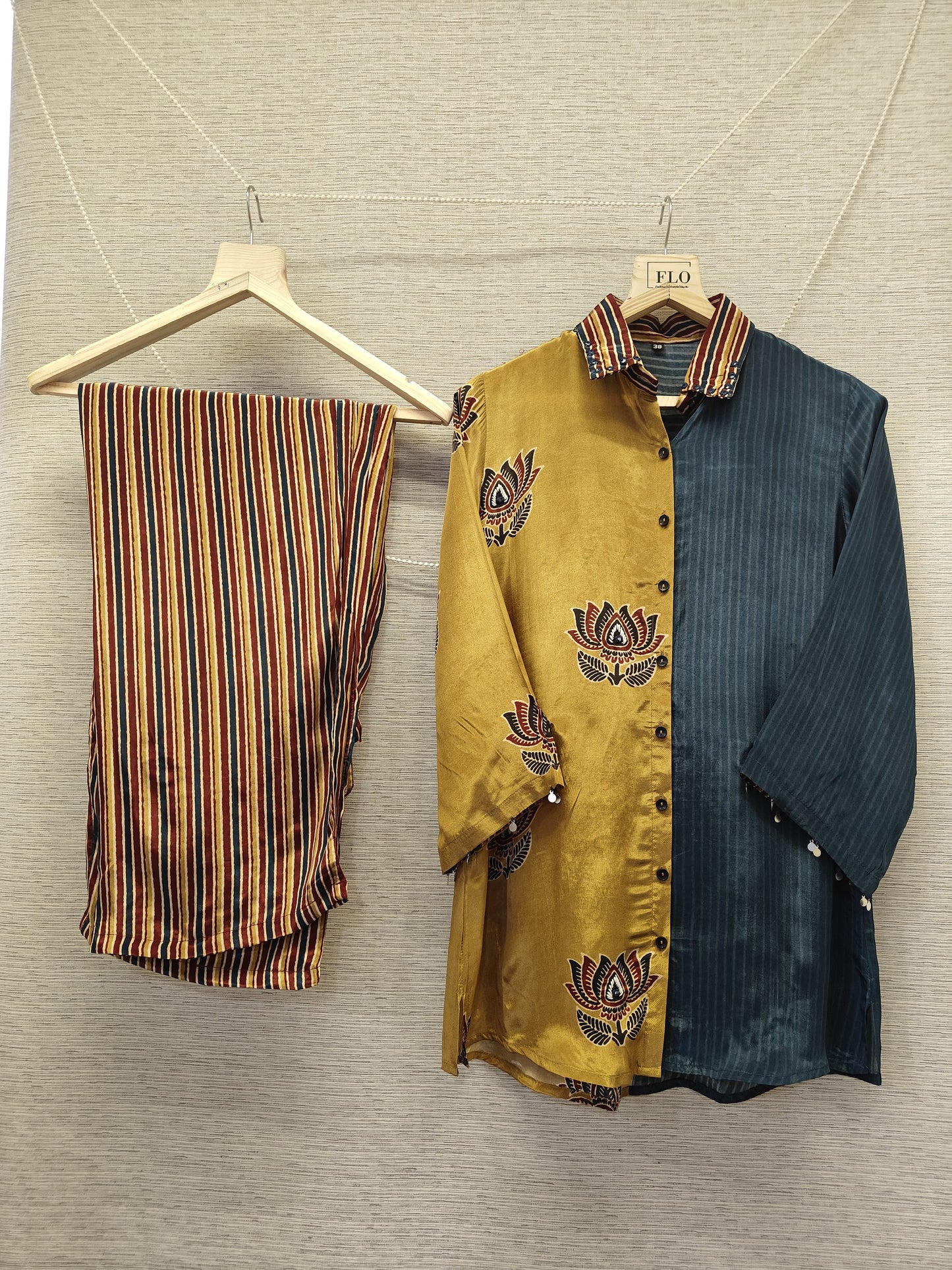 Pure crape Ajrakh print smart two piece cordset (B945)