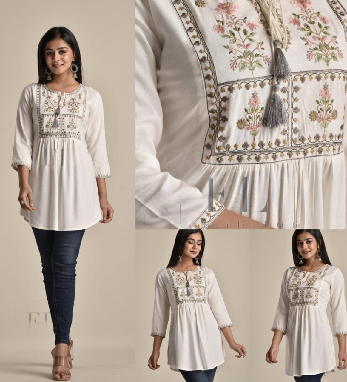 White fully embroidered top