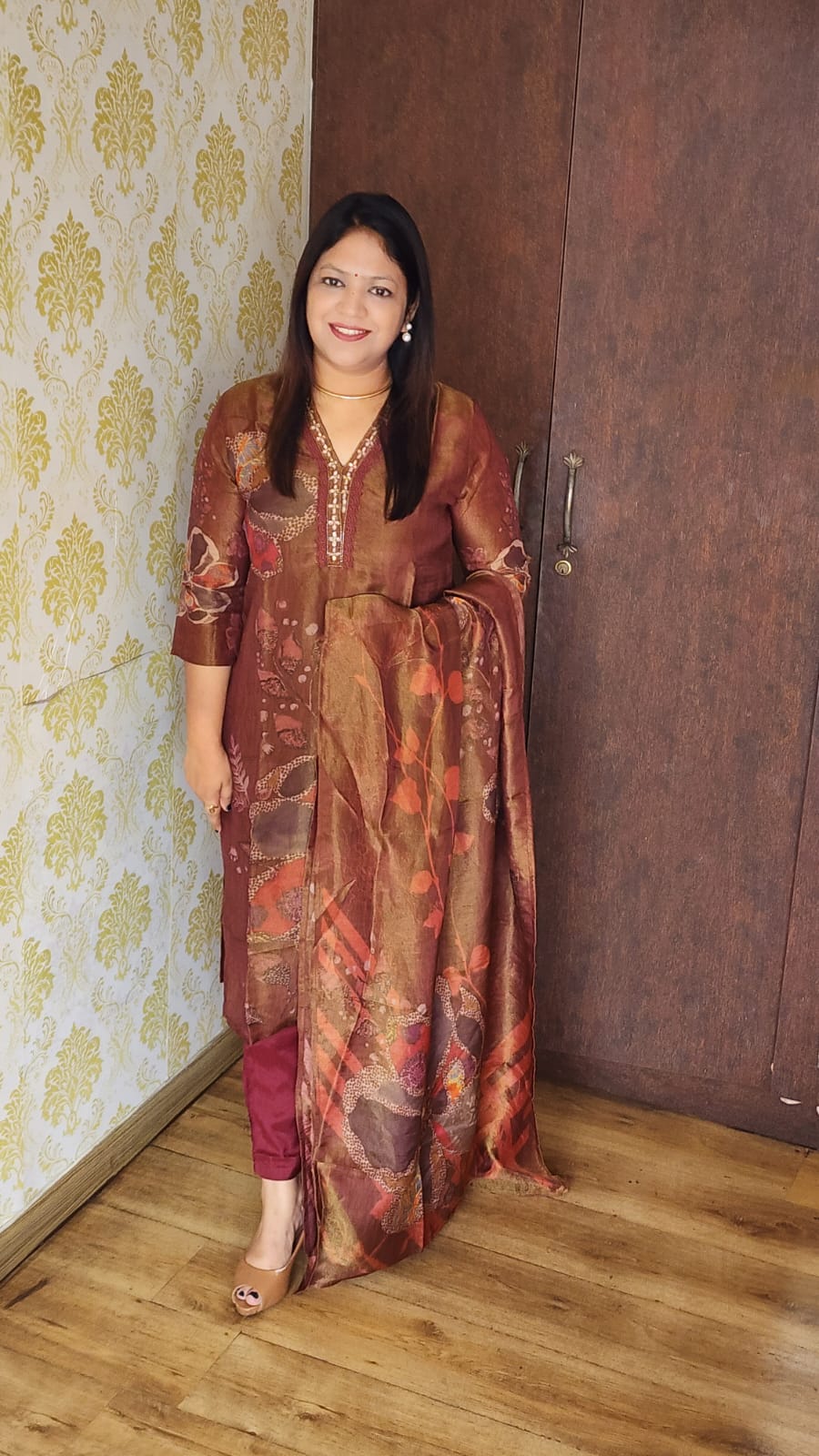 Dark wine pure tissue with a lining three piece set (A818)