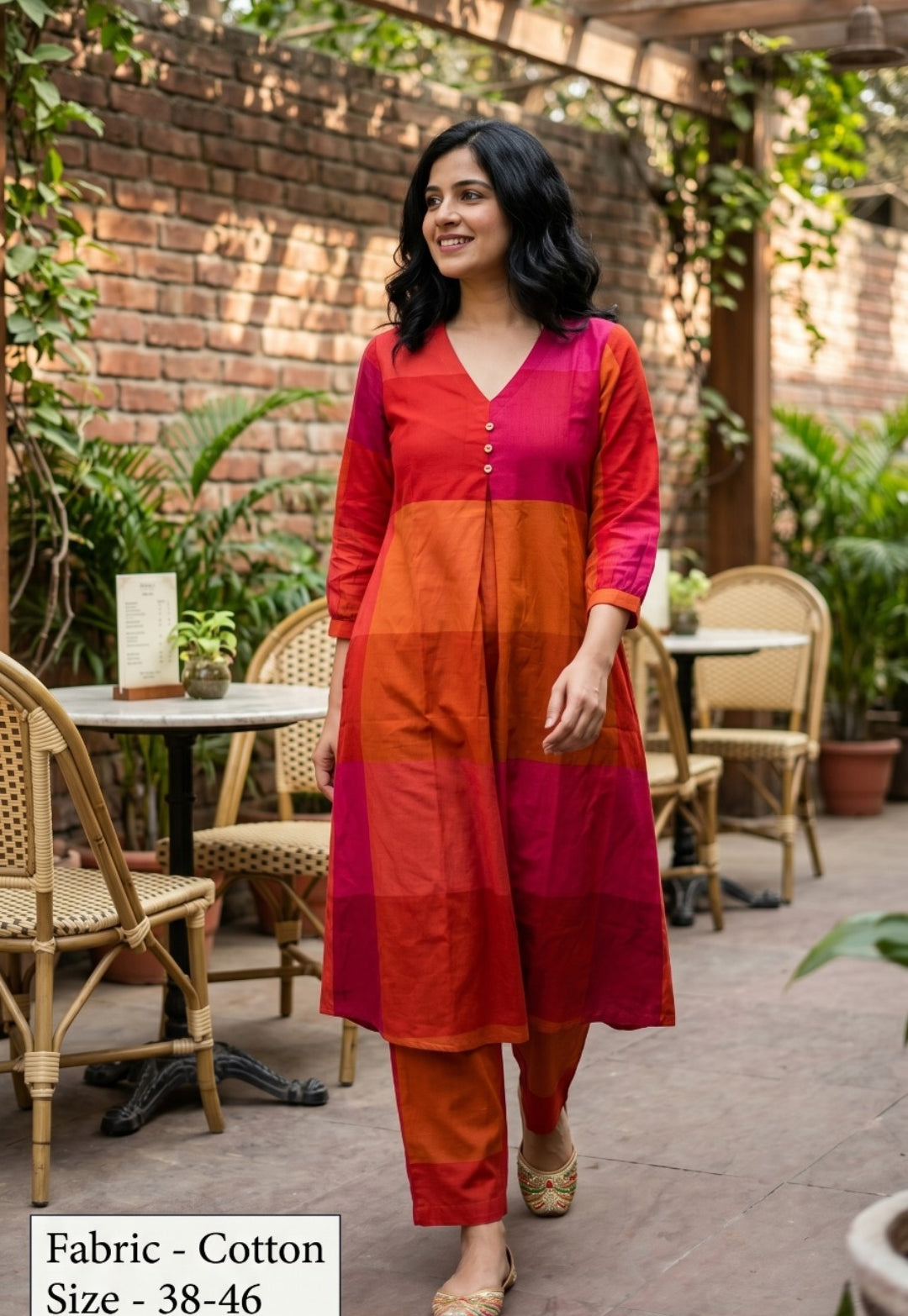 Pure cotton A line pattern smart two piece set (C502)