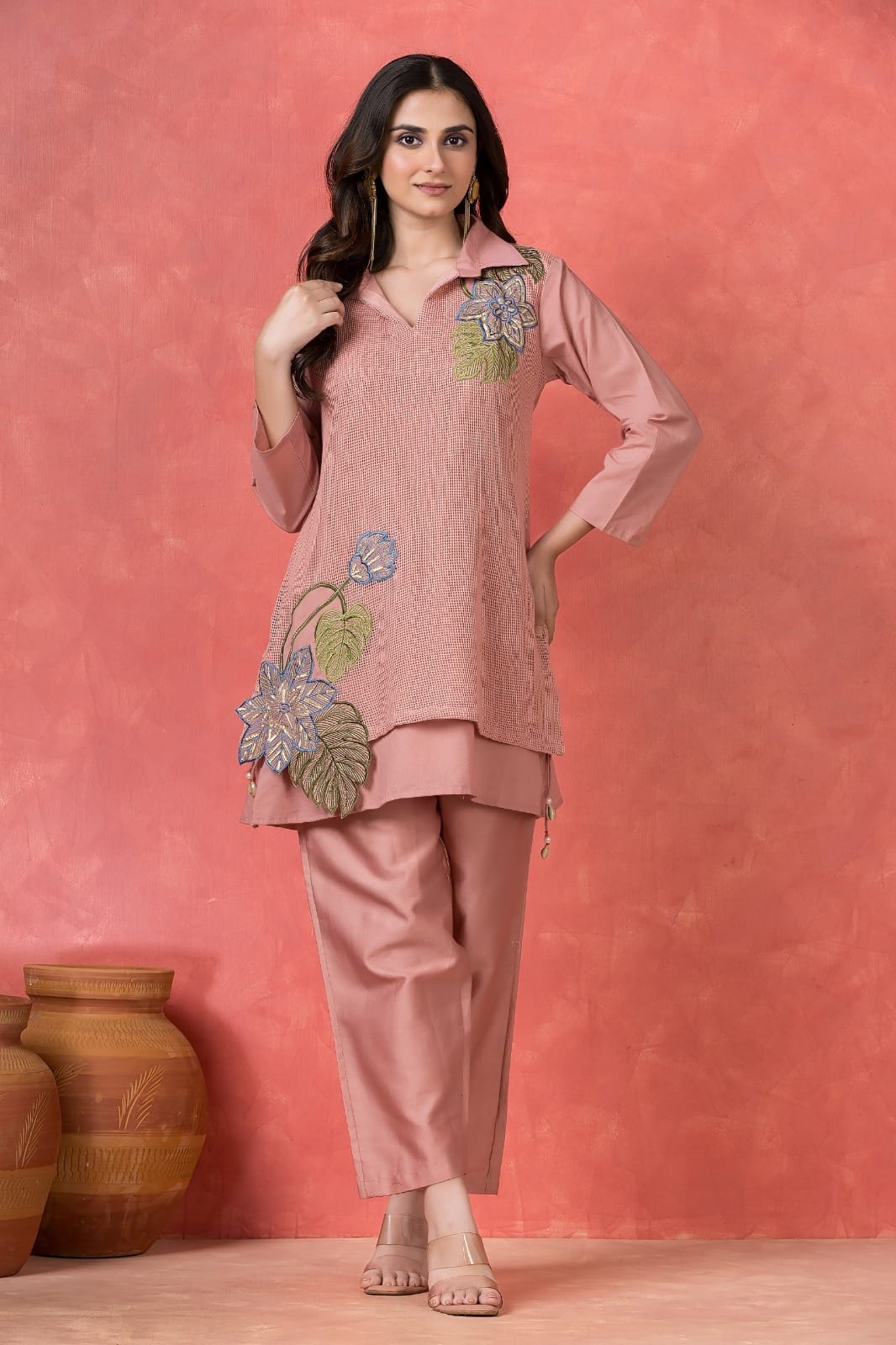 Smart two piece jute linen cordset (B358)