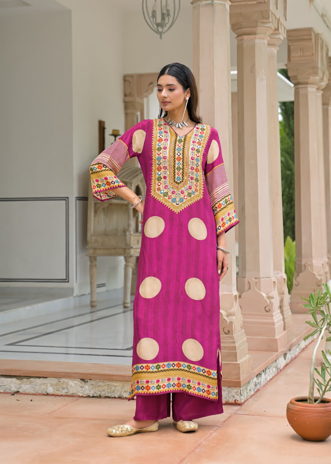 Pure crape with lining pheran pattern smart two piece cordset (C645)