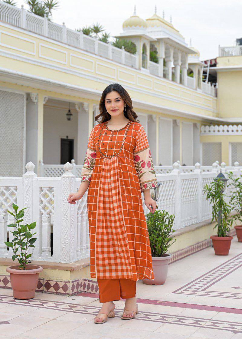 Mul cotton with lining A line pattern with both side deep mobile pocket two piece cordset (S114)