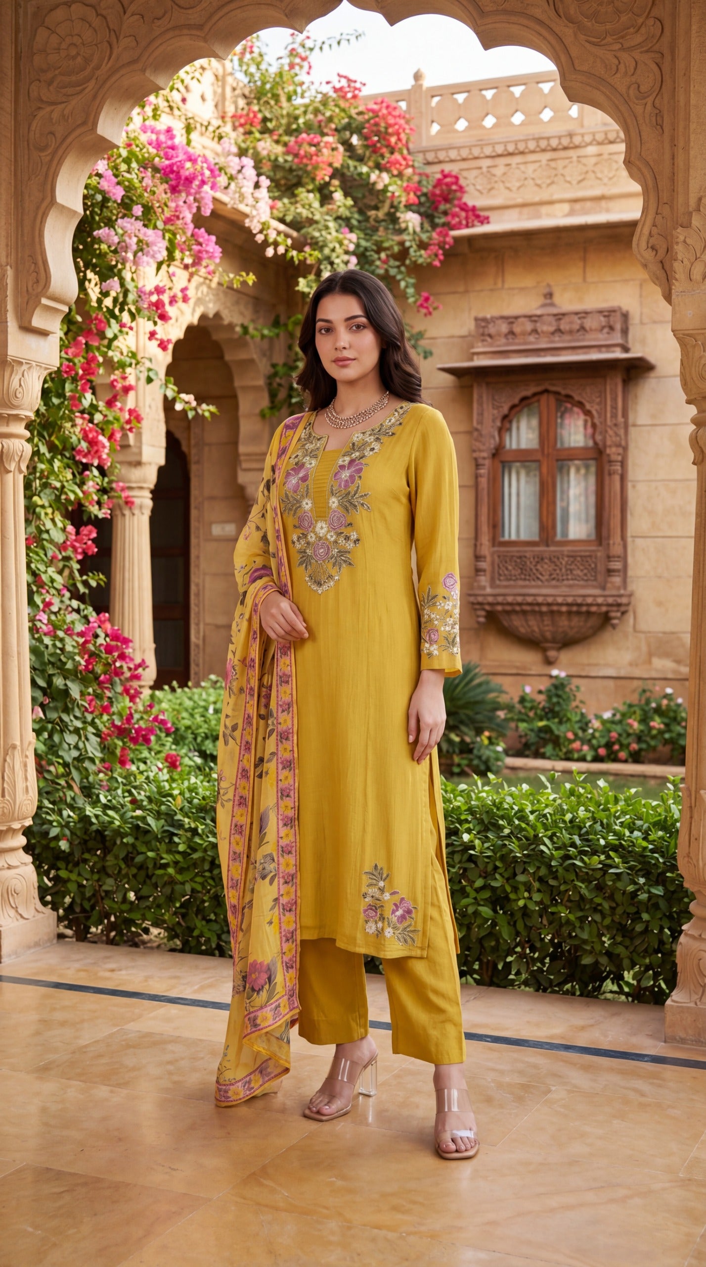 Crush cotton with lining fully embroidered three piece set (B733)