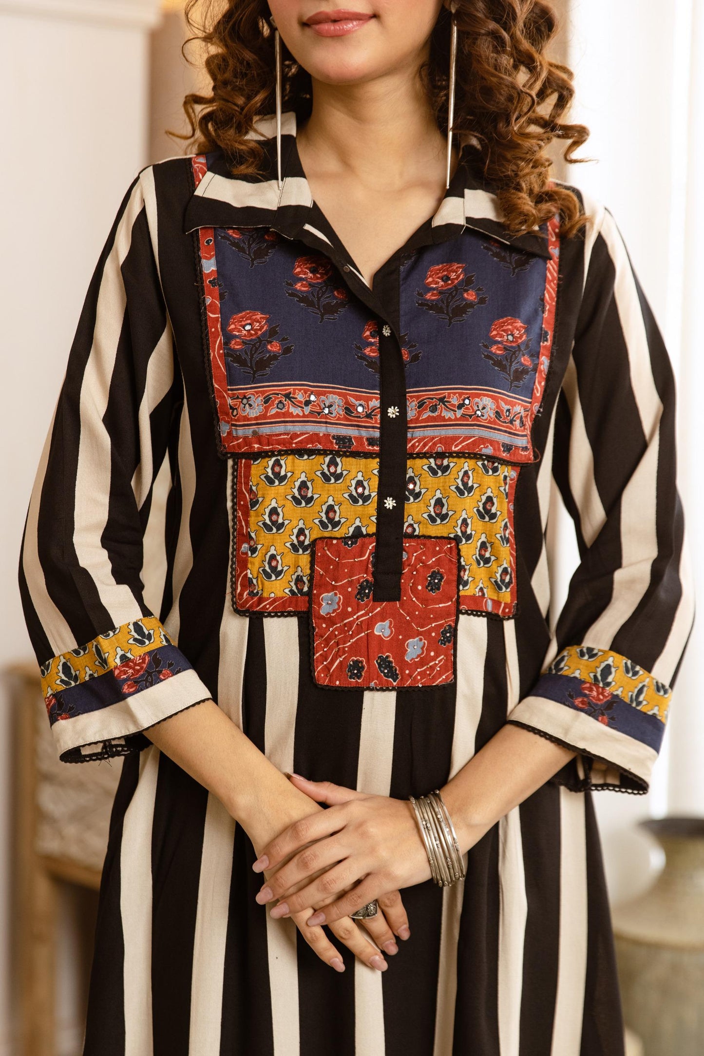 Cotton modal very stylish two piece cordset with patch work (S178)