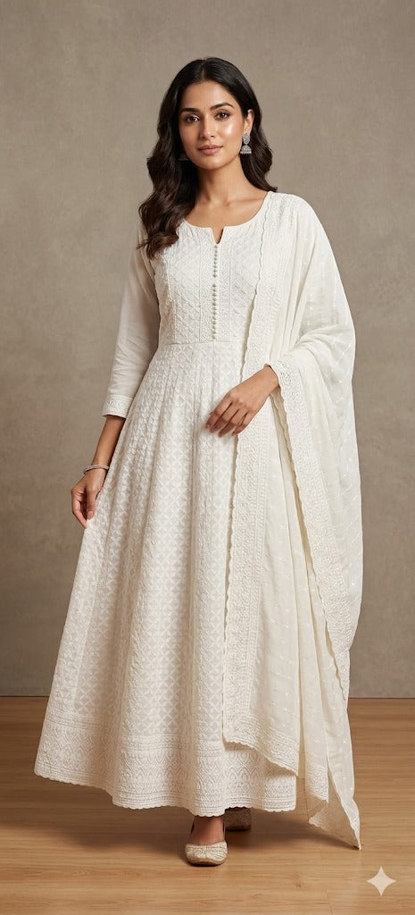 Viscose Georgette full chikankari three piece set (B459)