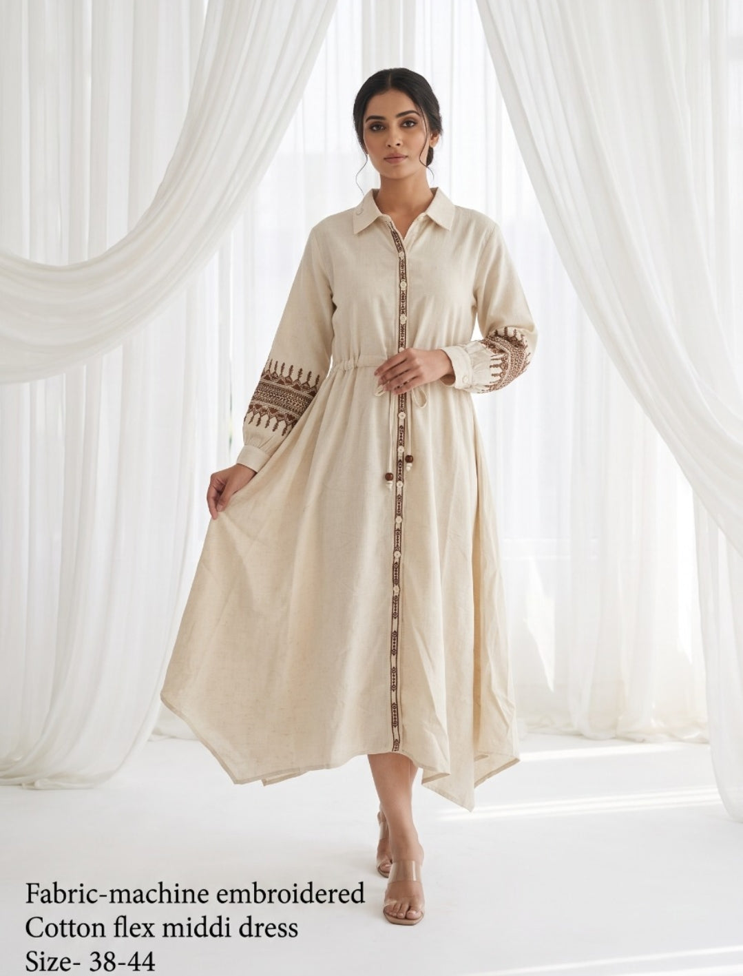 Handloom cotton with thread work smart one piece dress (S163)