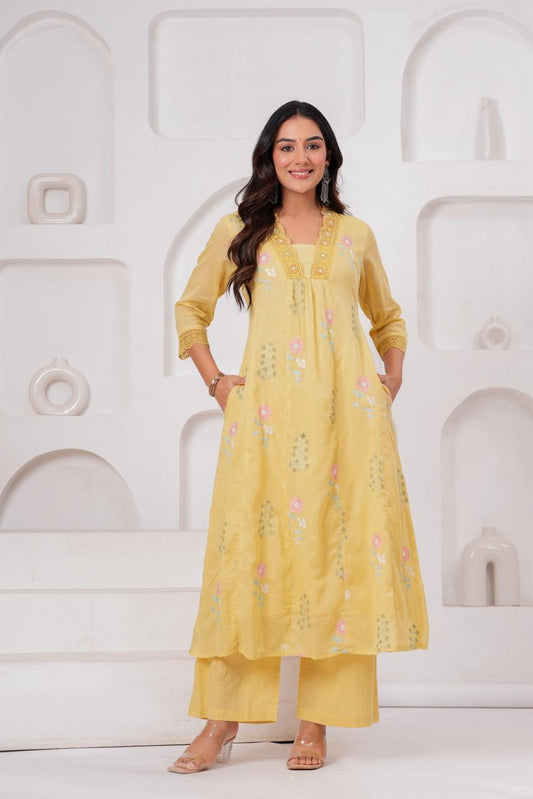 Pure cotton with lining full thread work two piece cordset (B290)