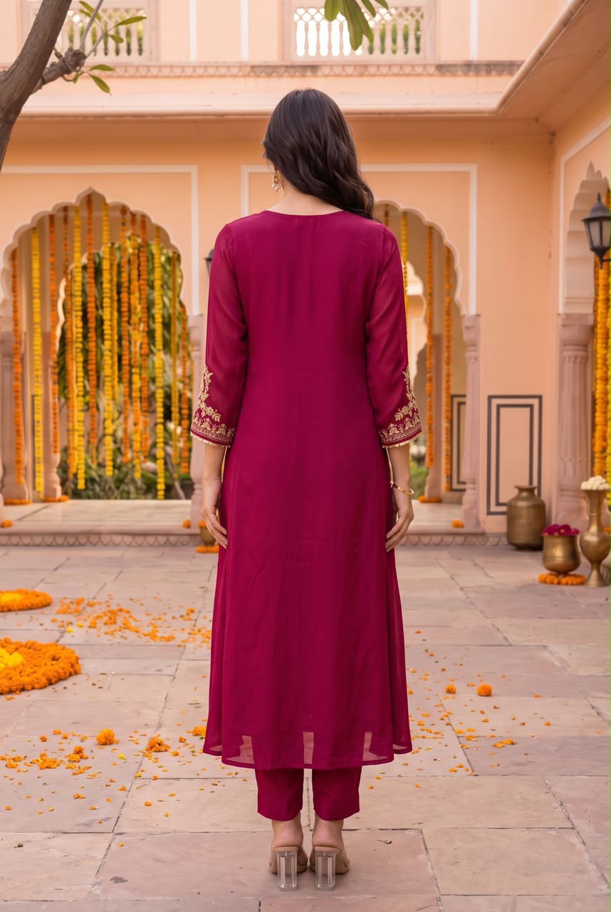 Pure chinnon with lining A line pattern three piece set (C797)