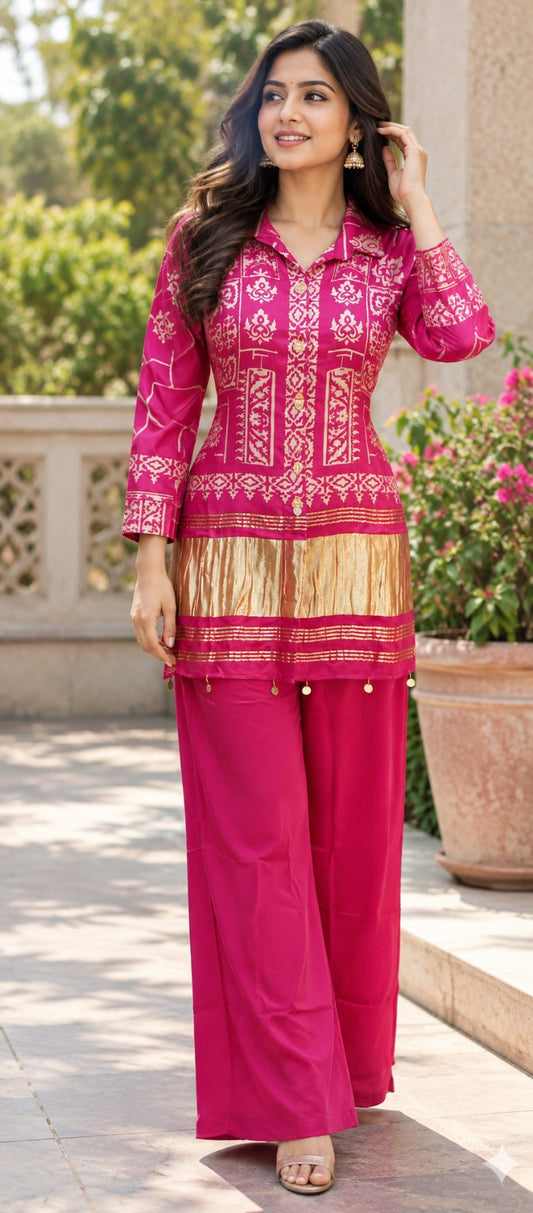 Pure gaji silk with lagdi border three piece set (C684)