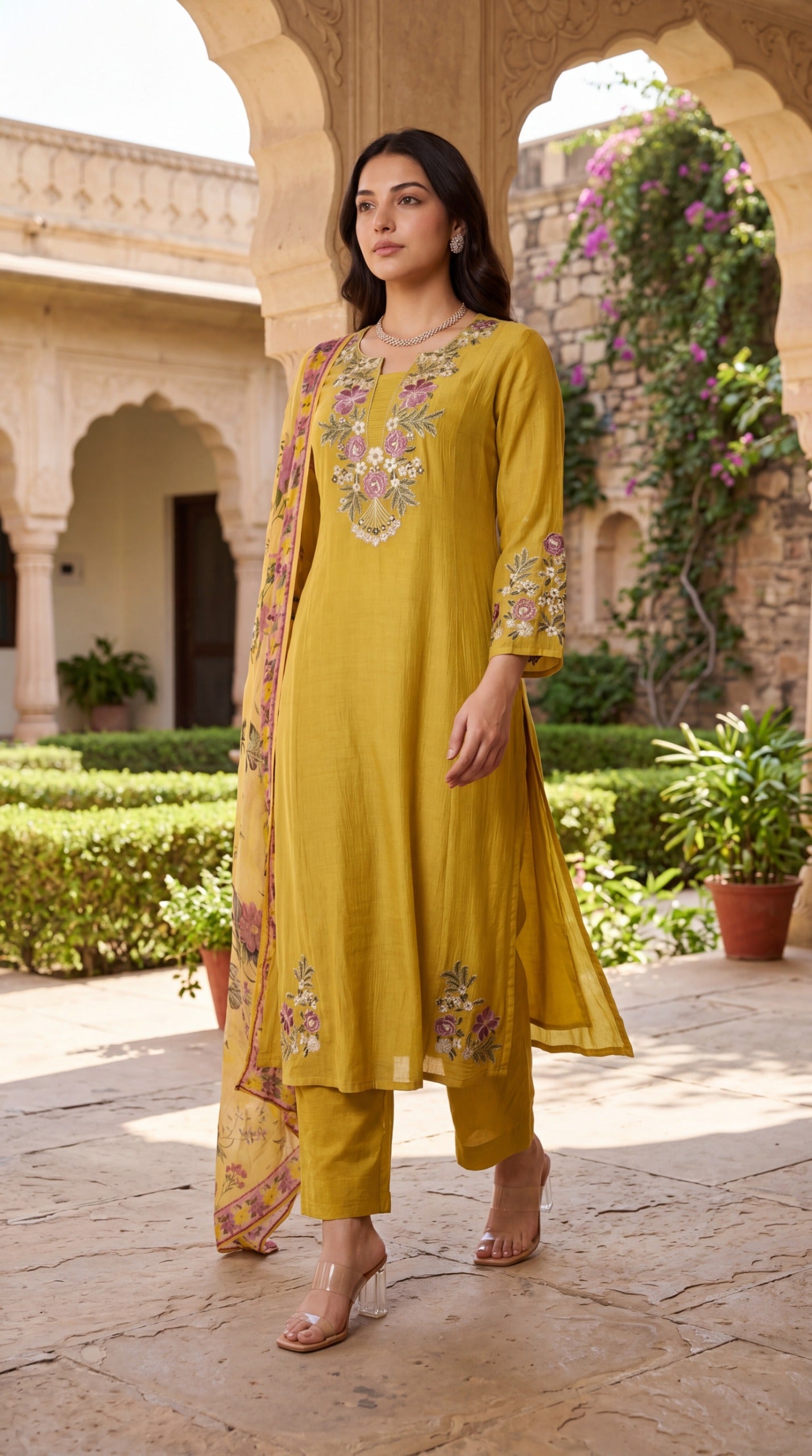Crush cotton with lining fully embroidered three piece set (B733)