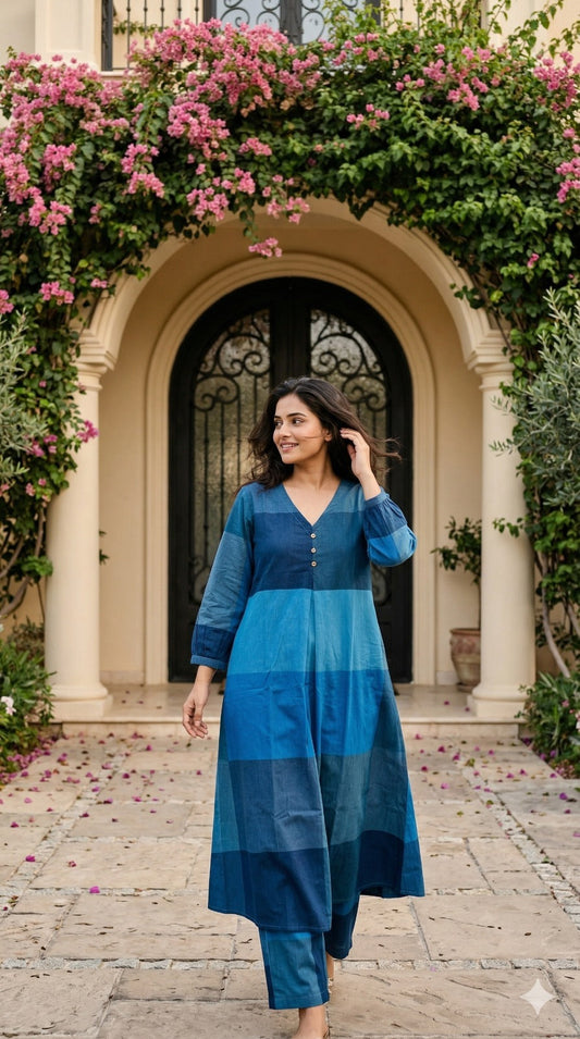 Pure cotton A line pattern smart two piece set (B426)