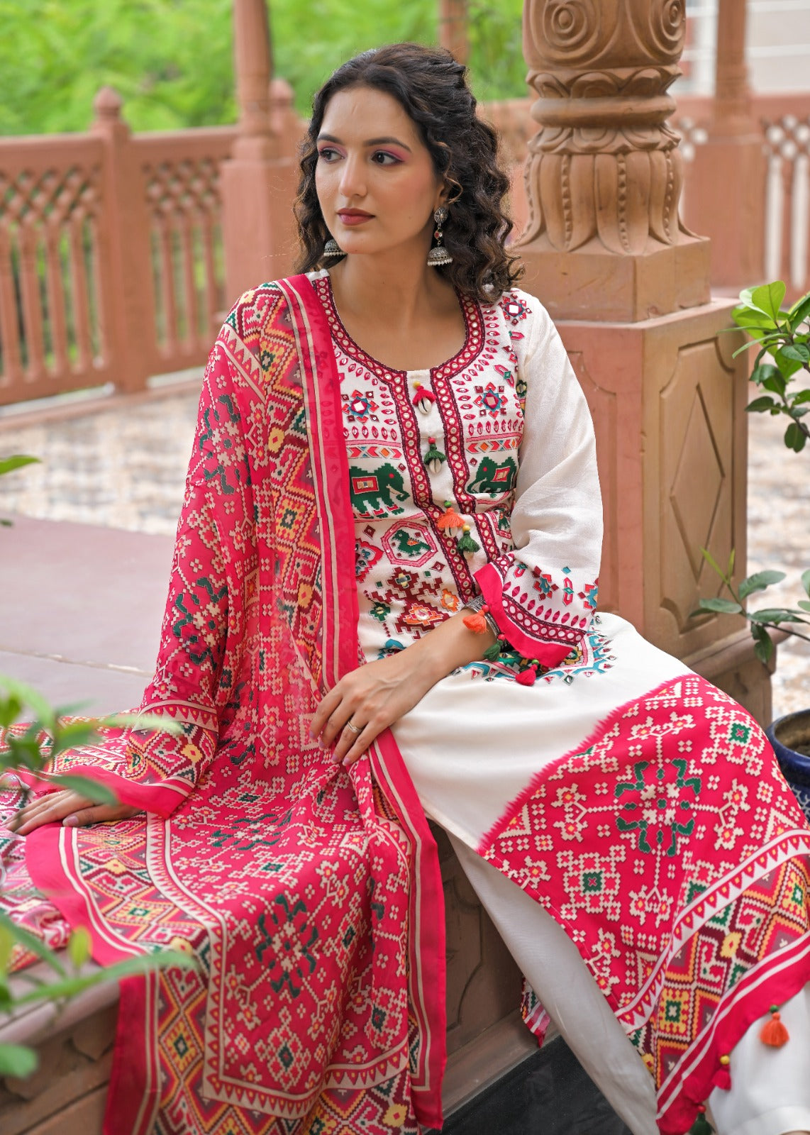 Pure Russian silk patola print with lining smart three piece set (C714)