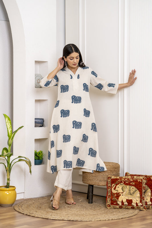 Off white handloom cotton two piece set (P2102)