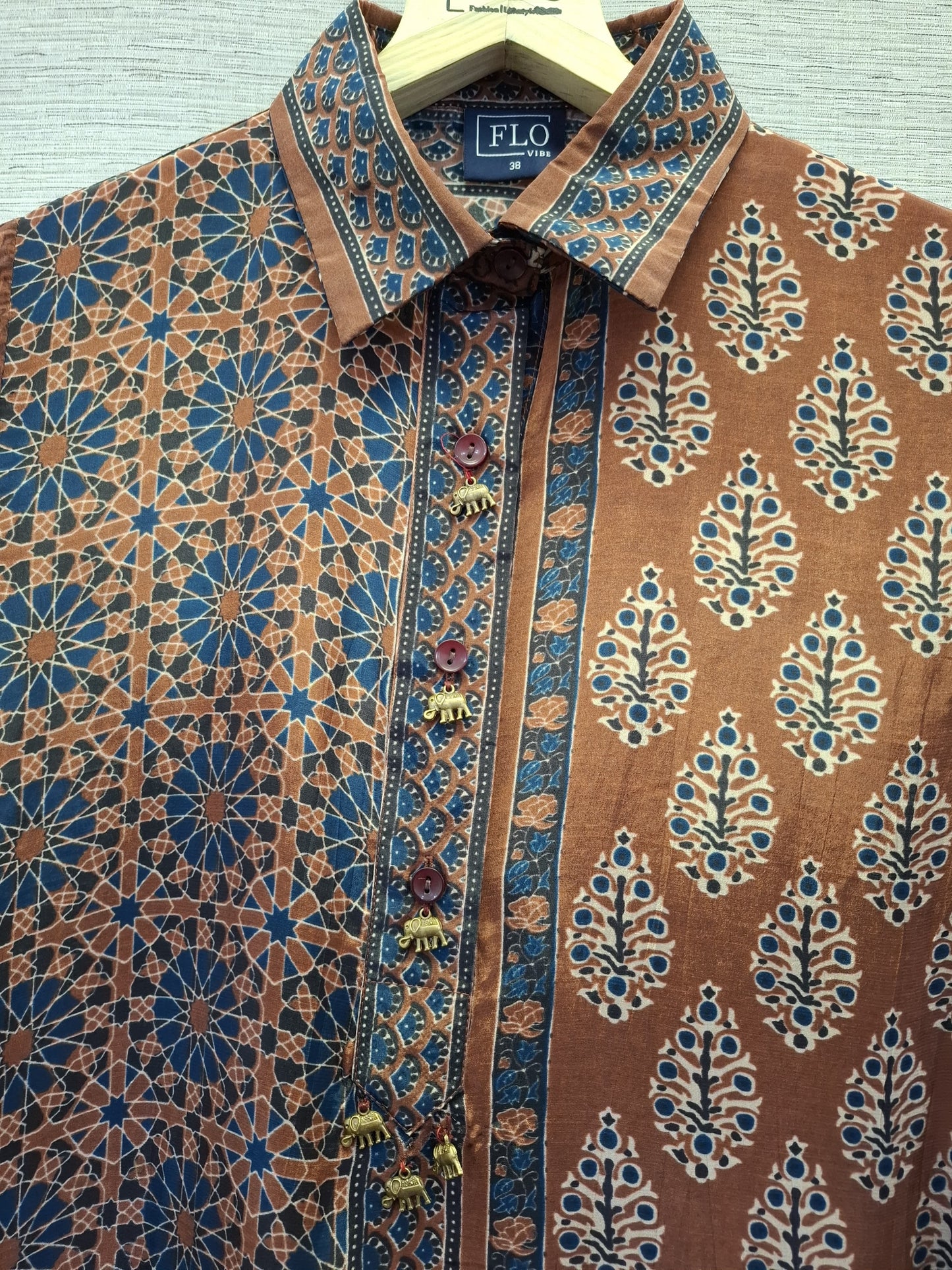 Pure crape Ajrakh print smart shirt (B993)