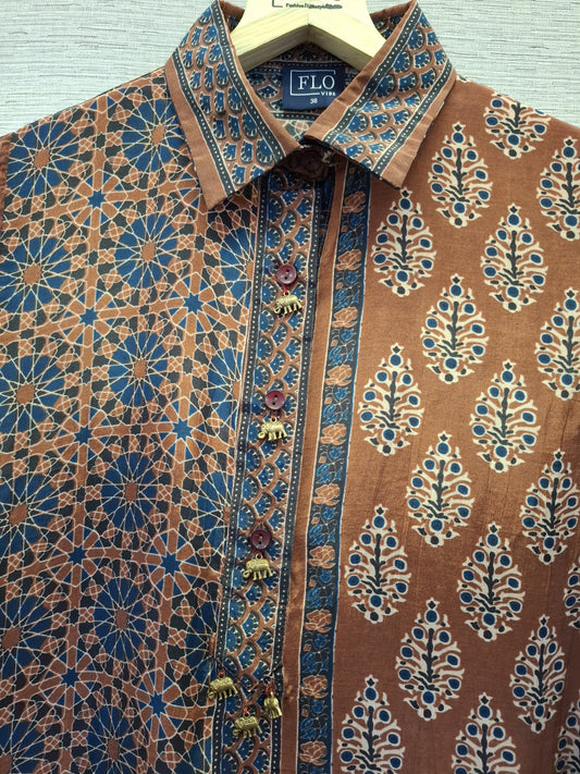 Pure crape Ajrakh print smart shirt (B993)