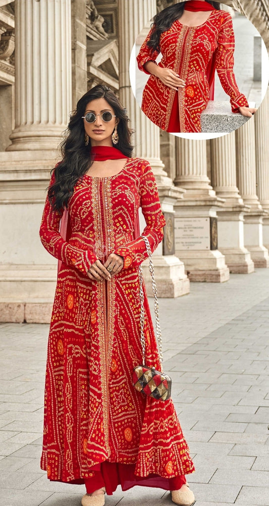 Red bandani georgette designer Indowestern dress(T179)