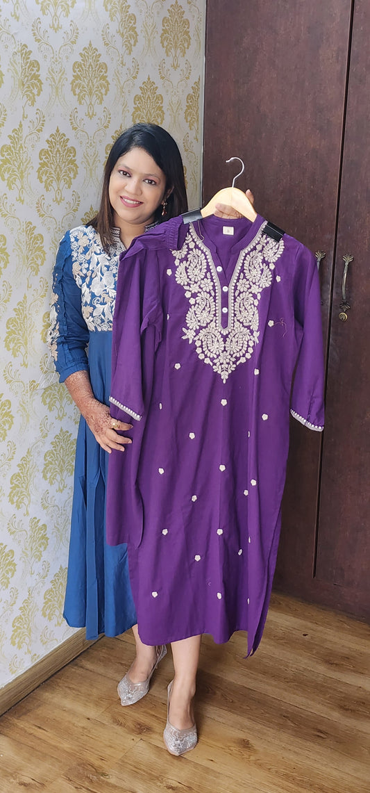 Purple three piece set fully embroidered (P1222)